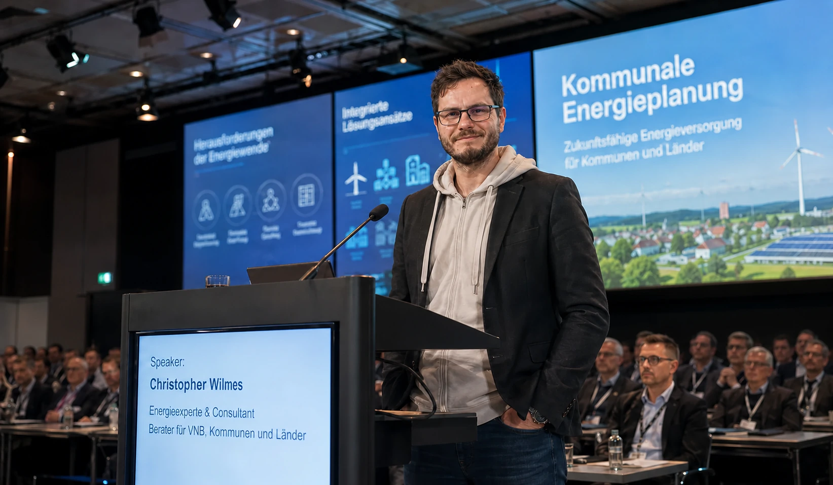 Christopher Wilmes als Referent bei einem Fachvortrag zur Energieplanung