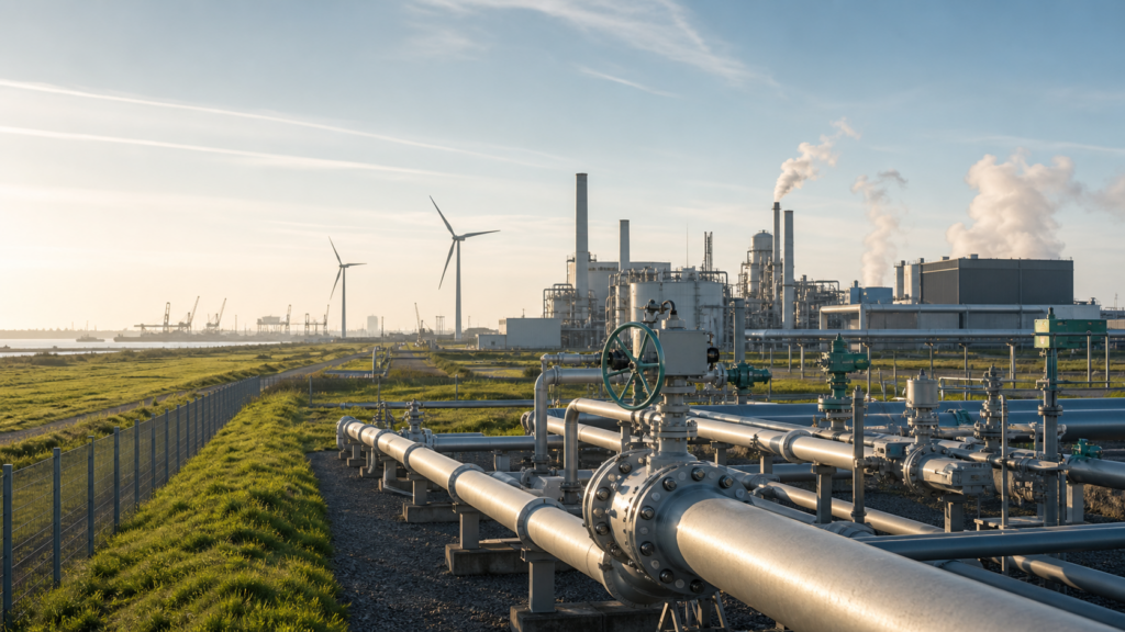 KI-generiertes redaktionelles Symbolbild zum Fachbeitrag „Wasserstoff-Kernnetz: Deutschland plant die Molekülseite der Energiewende“.