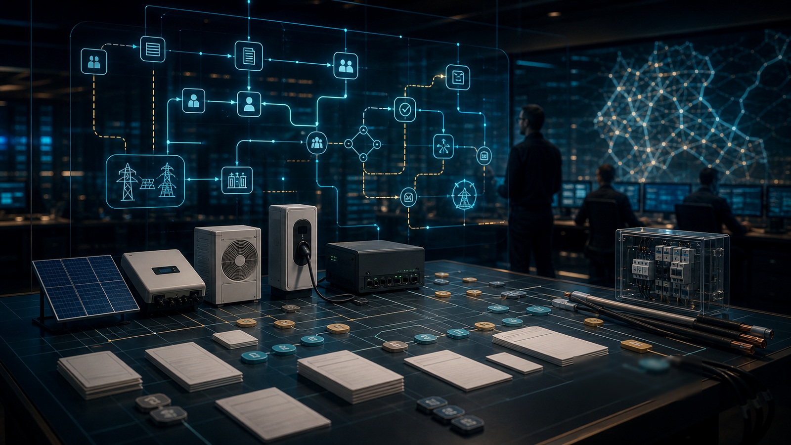 Digitaler Netzanschluss mit VNB-Prozessmodell, Netzdaten, PV, Waermepumpe, Wallbox und Workflow-Datenfluessen
