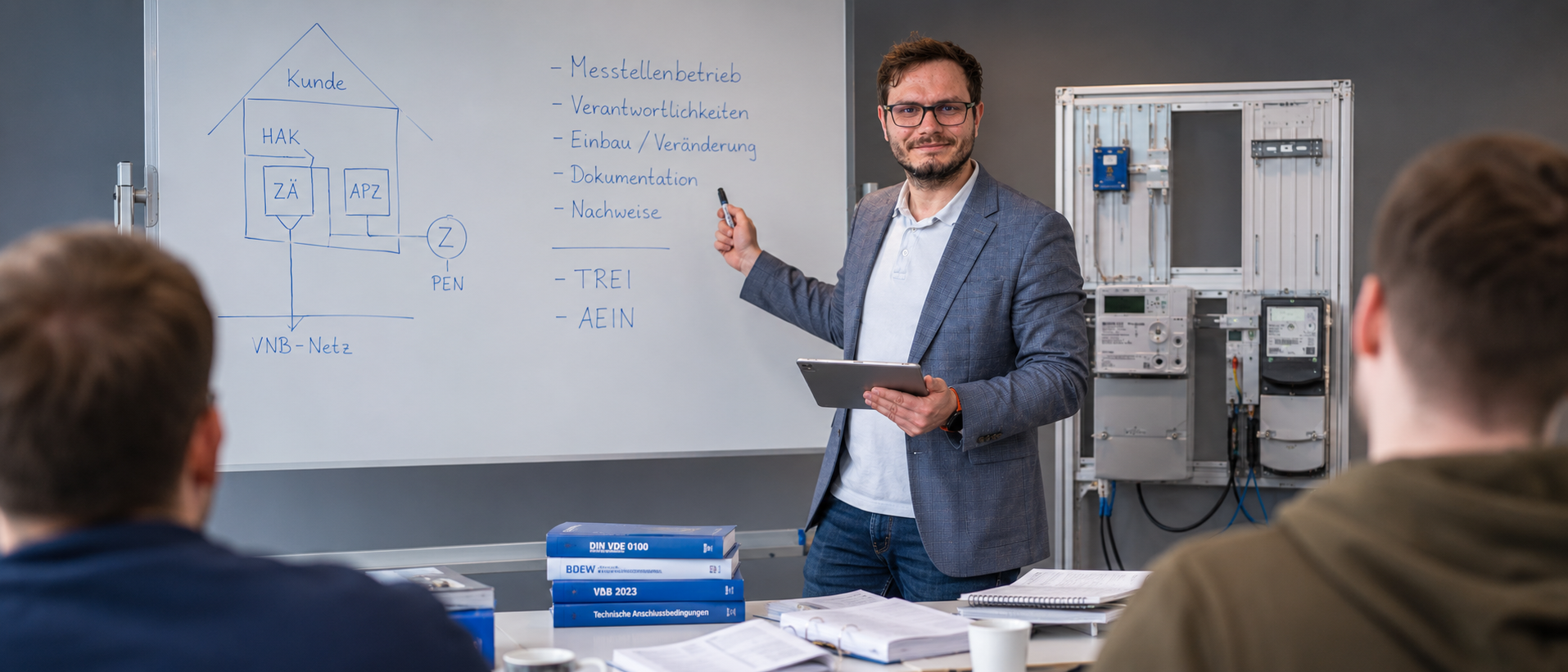 Christopher Wilmes in einem Seminar zu Messstellenbetrieb, iMSys, Steuerbox und Netzanschluss